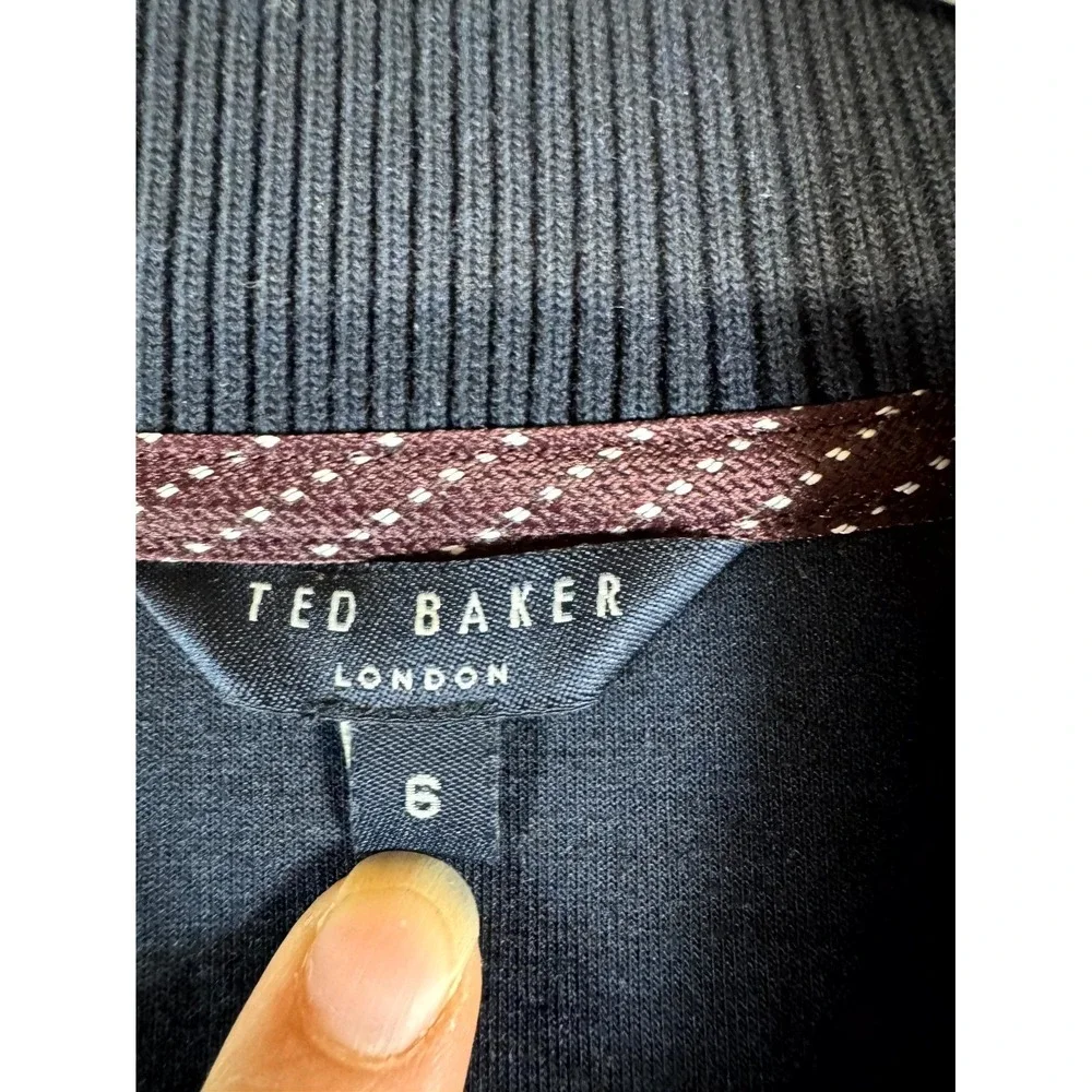 Ted Baker London Bomber Jacket Mens 6 Navy Full Zip Contrast Panel Mock Neck